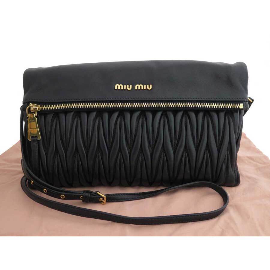 Miu Miu Bag Matelasse Black Leather Shoulder Clutch